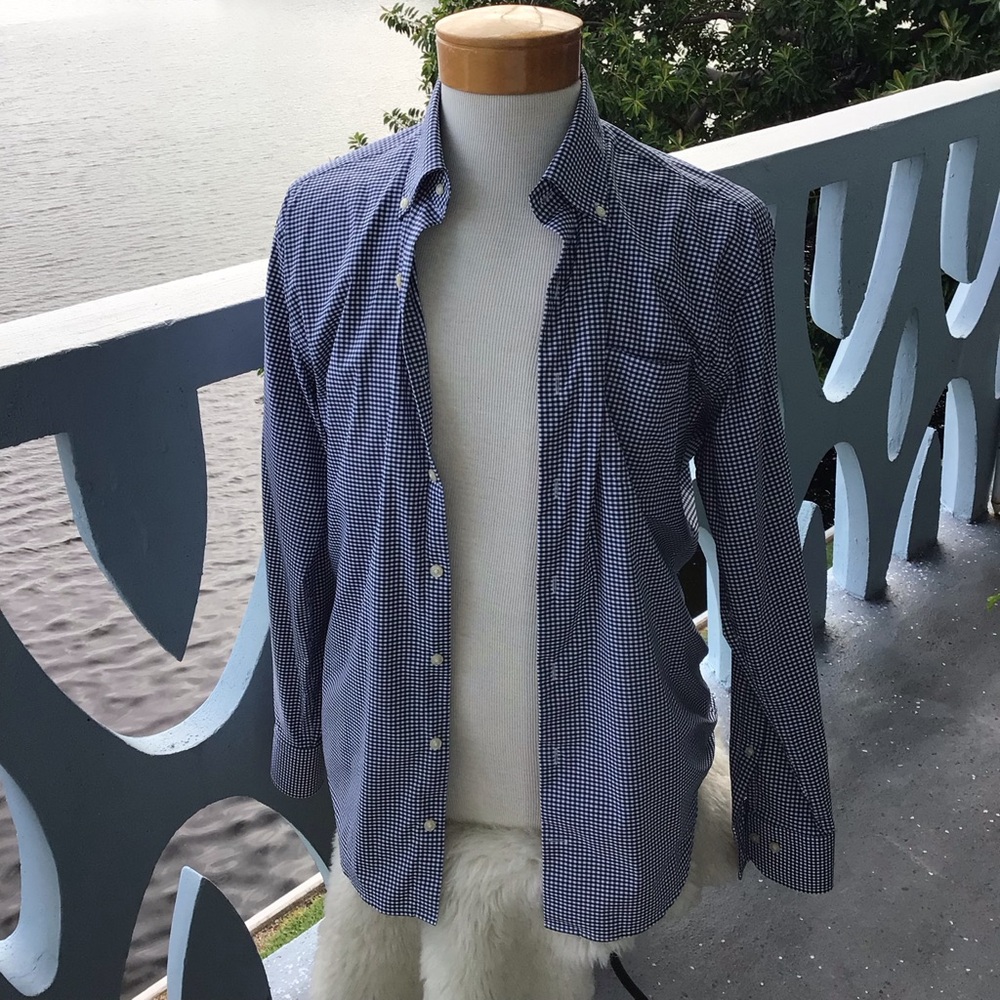 Peter Millar Long Sleeved Button Down Shirt Black White Checkered Spandex Blend - Picture 5 of 10